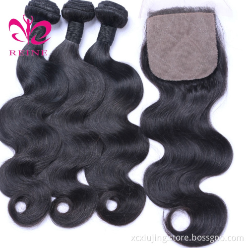 Brazilian body wave Remy Hair with silk base Closure Natural Color 8~20 inch in Stock Free/Middle/  Three Part With Baby Hair
